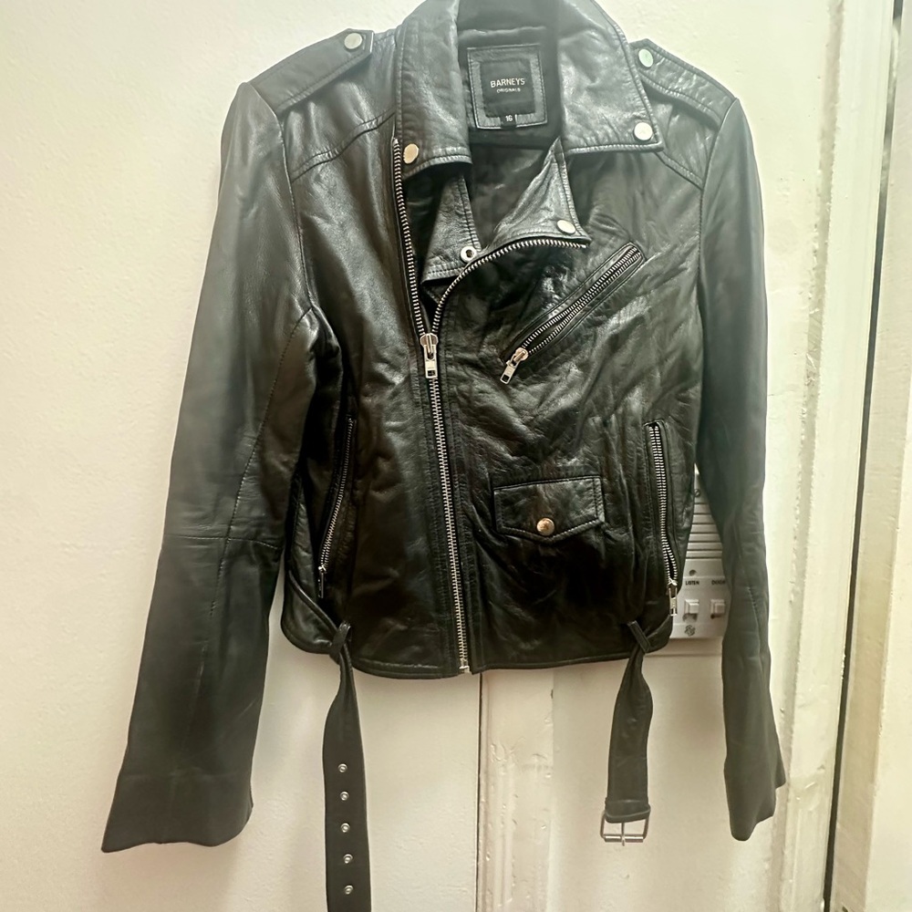 Barneys New York Classic Black Leather Jacket